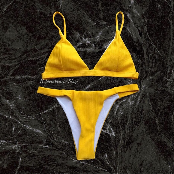 (Final Sale!) Yellow Ribbed Classic Bikini - Picture 3 of 4